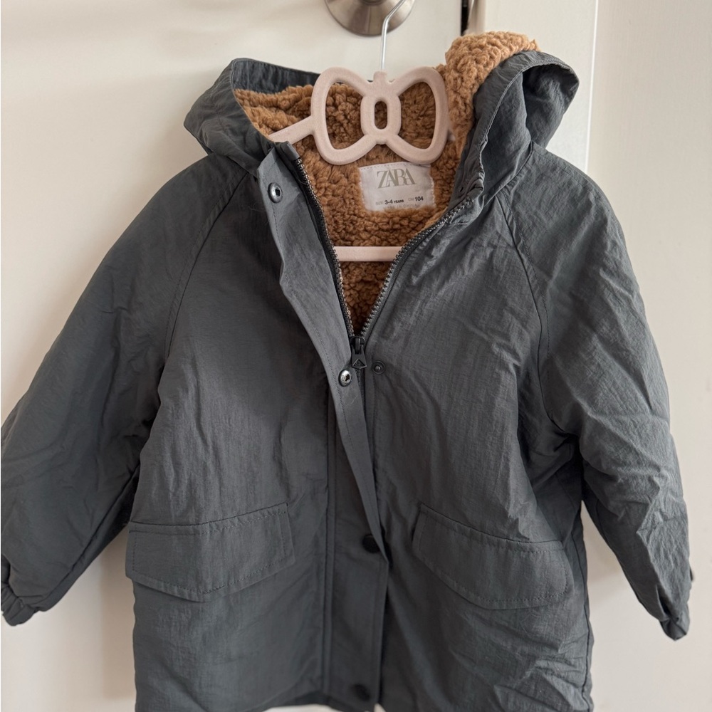 Zara Kids Gray Hooded Jacket 4T